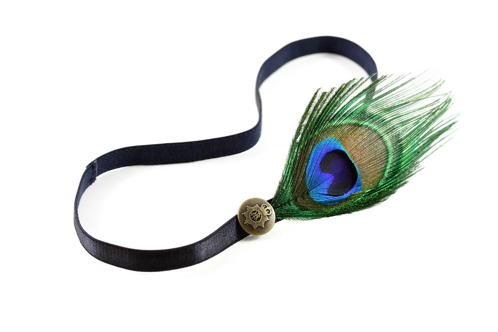 Peacock Feather and Vintage Button Headband Fascinator - Hair Accessory