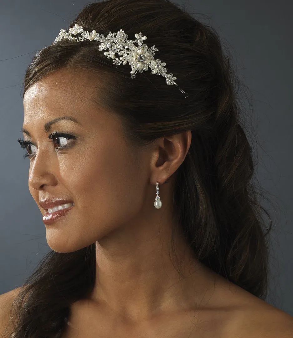 Pearl Crystal Headband Side Accent Hair Vine