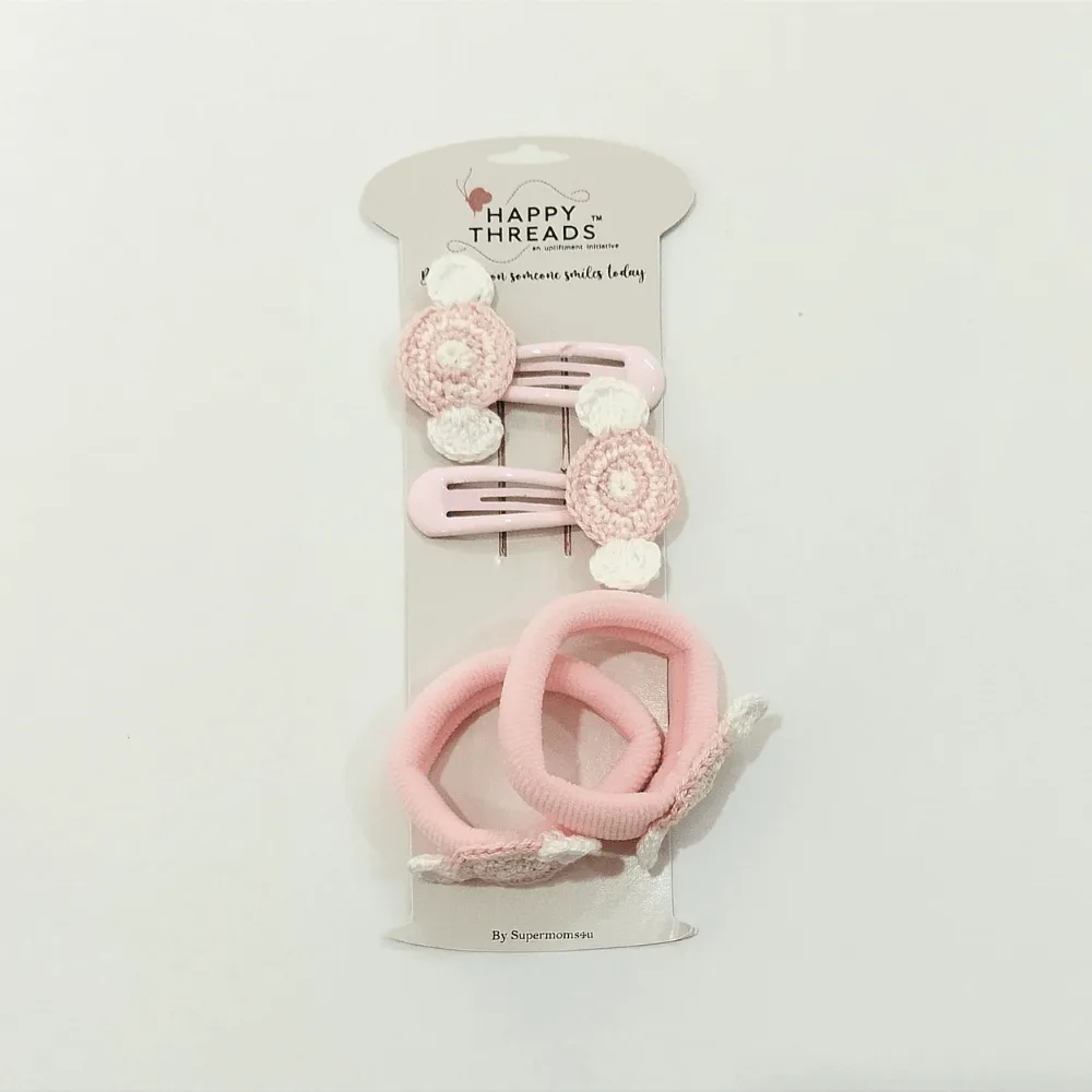 Pink Sweet Clip and Hair Tie set