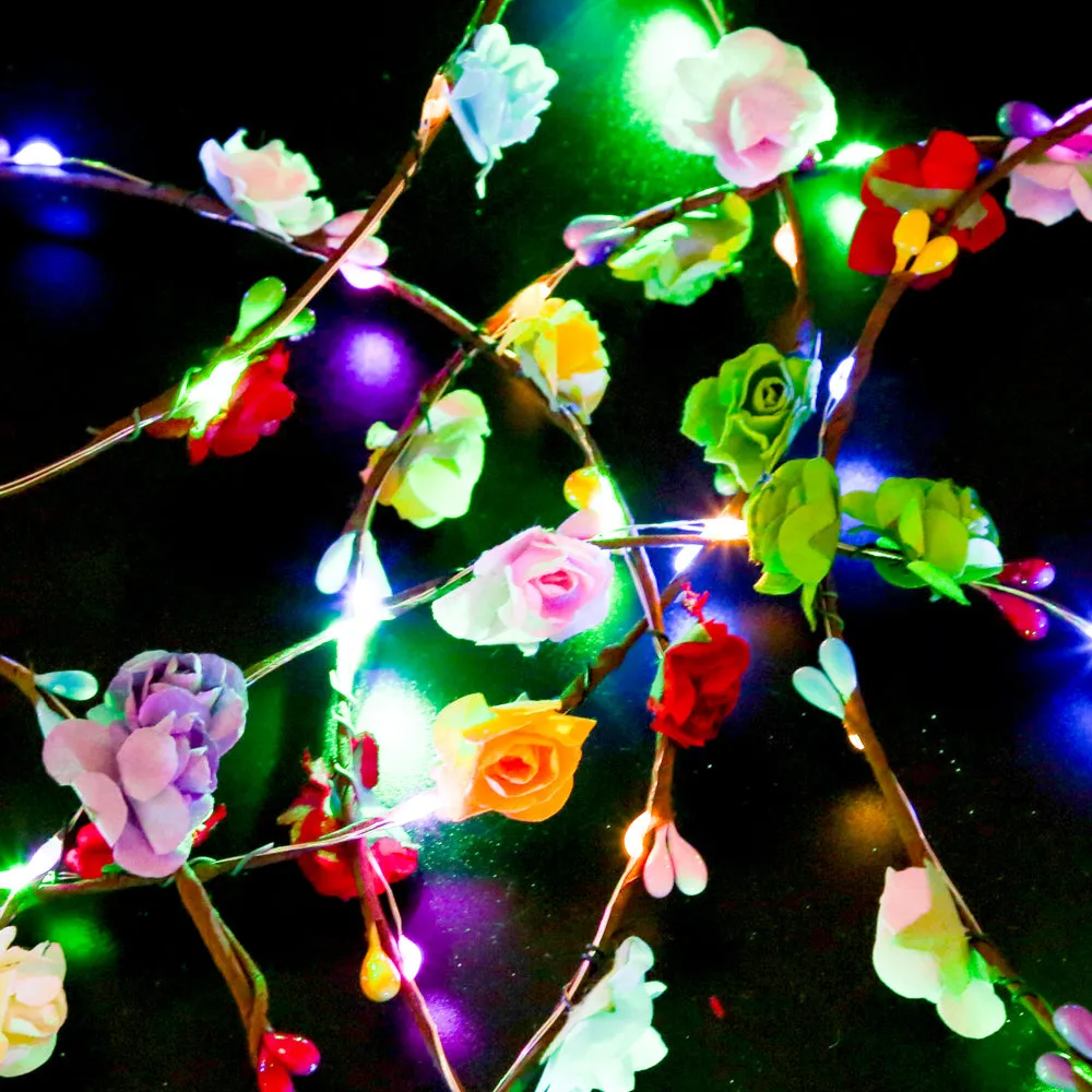 PROLOSO LED Flower Crown Light Up Paper Flower Wreath Headband Glow in The Dark Headpiece Headdress Wedding Festival Party Supplies 10 Pcs
