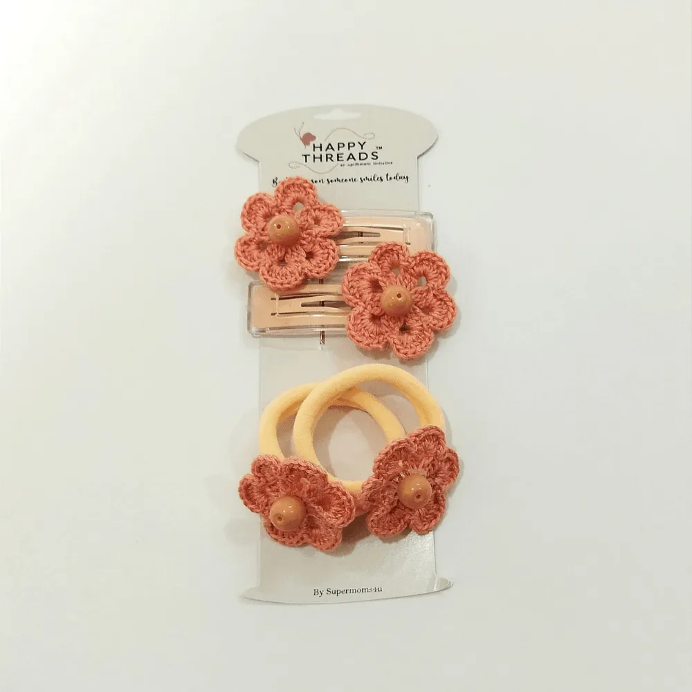 Purple Flower Clip and Hair Tie set