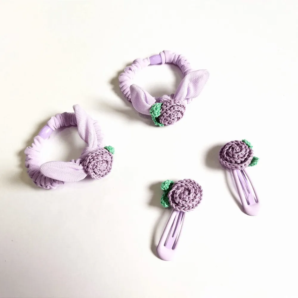 Purple Flower Clip and Hair Tie set