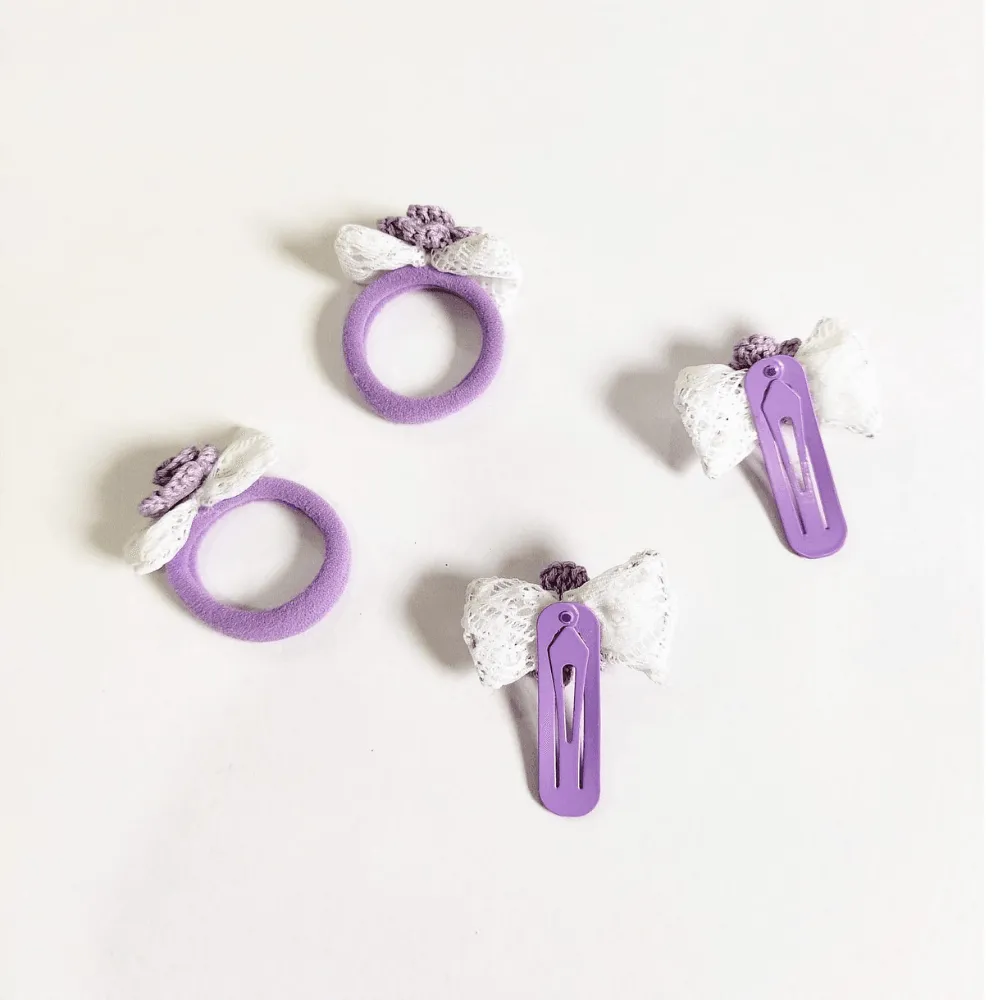 Purple Flower Clip and Hair Tie set