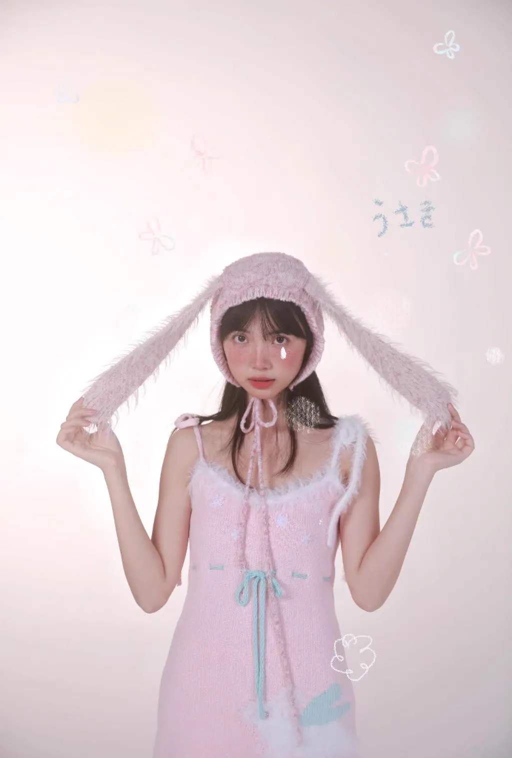 [Rose Island] Peach Bunny Long Eared Knitted Headband