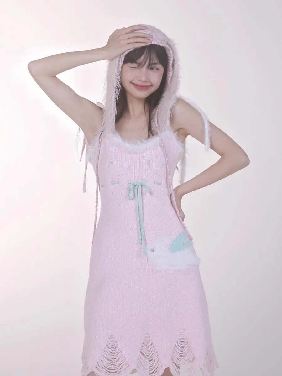 [Rose Island] Peach Bunny Long Eared Knitted Headband