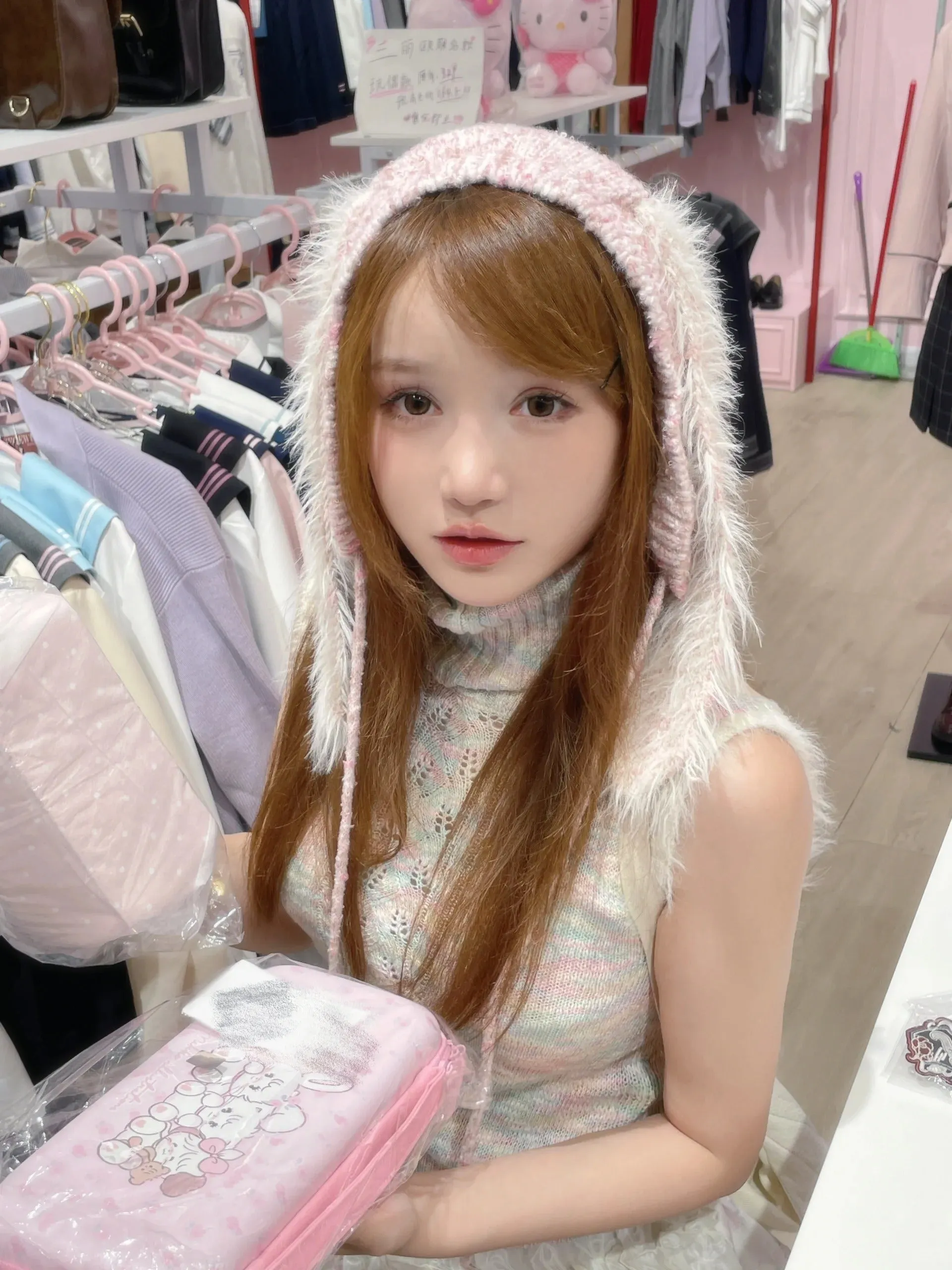 [Rose Island] Peach Bunny Long Eared Knitted Headband