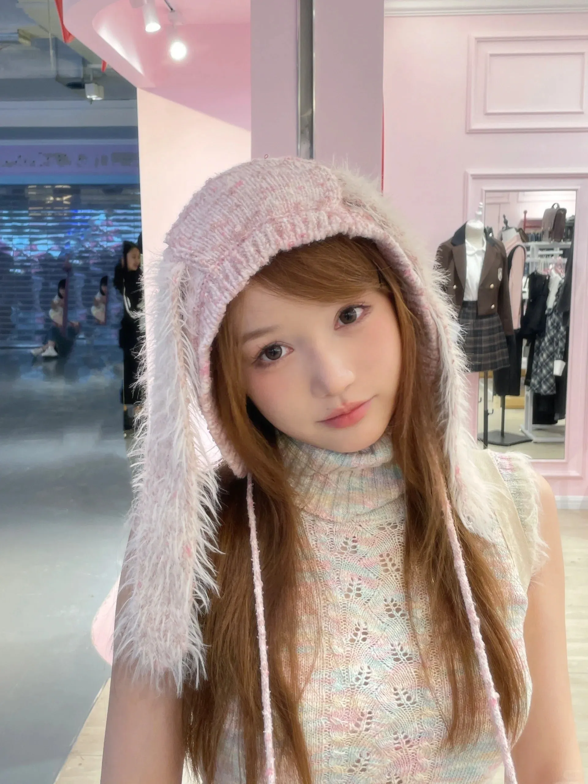 [Rose Island] Peach Bunny Long Eared Knitted Headband
