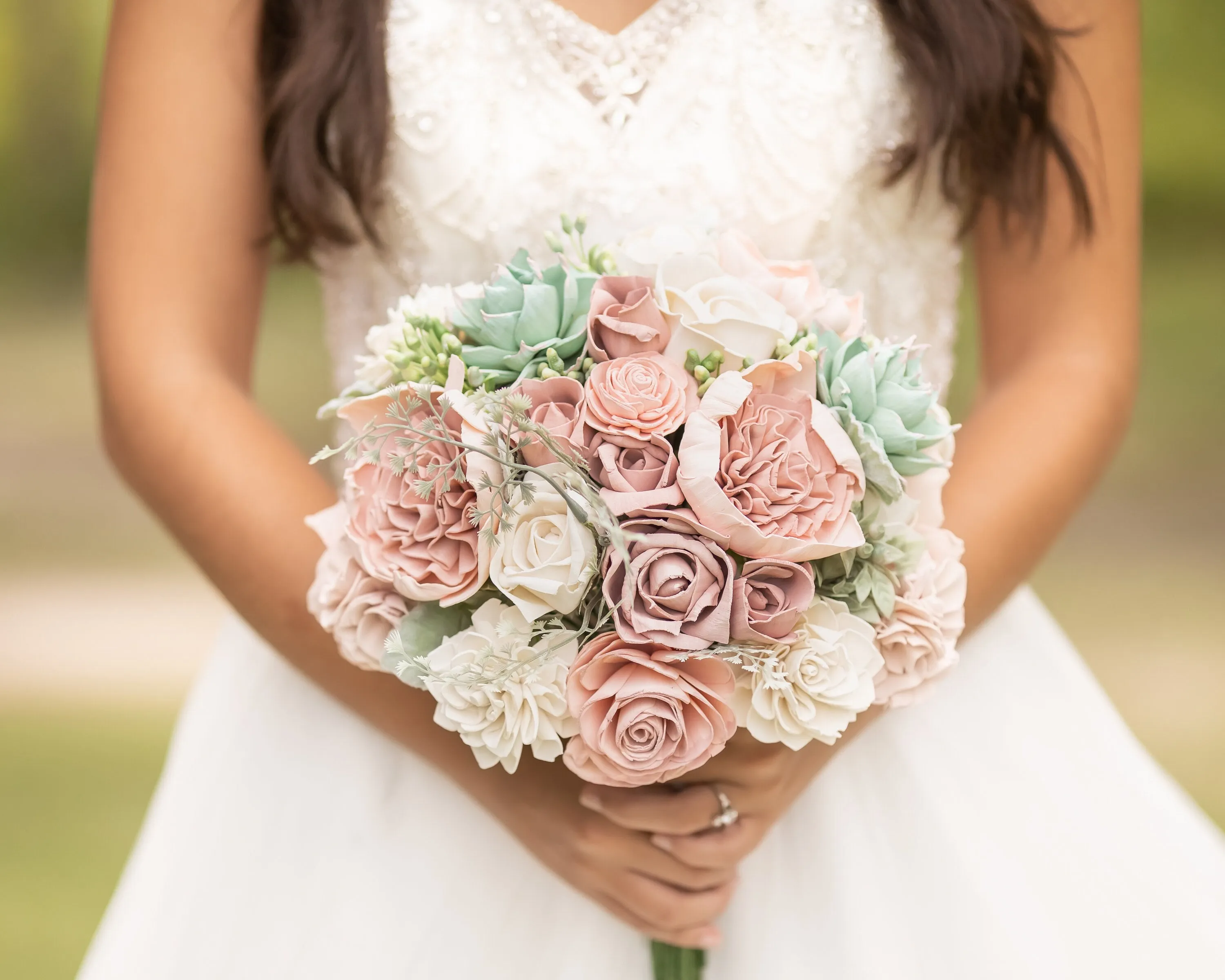 Rosy Succulent Bouquet - Blush and Mint Sola Flower Bouquet