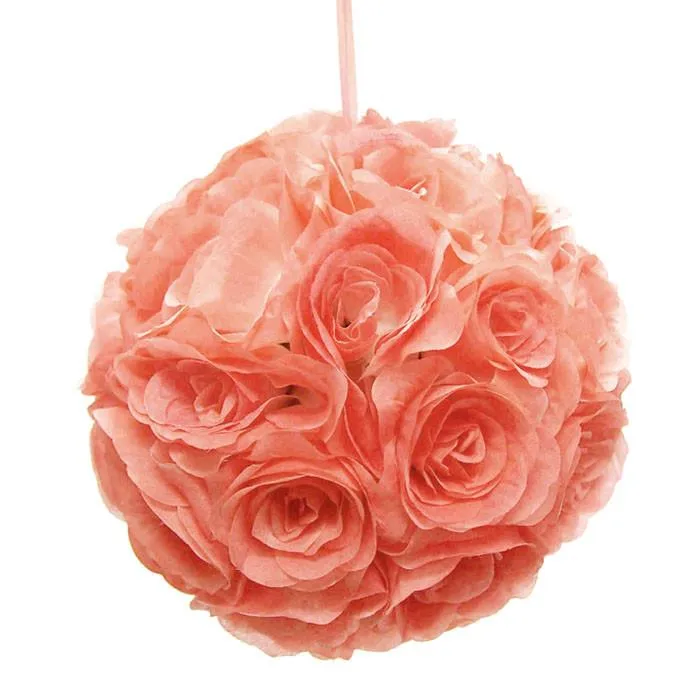 Silk Flower Kissing Ball Hanging Loop Centerpiece Decor, 10-inch