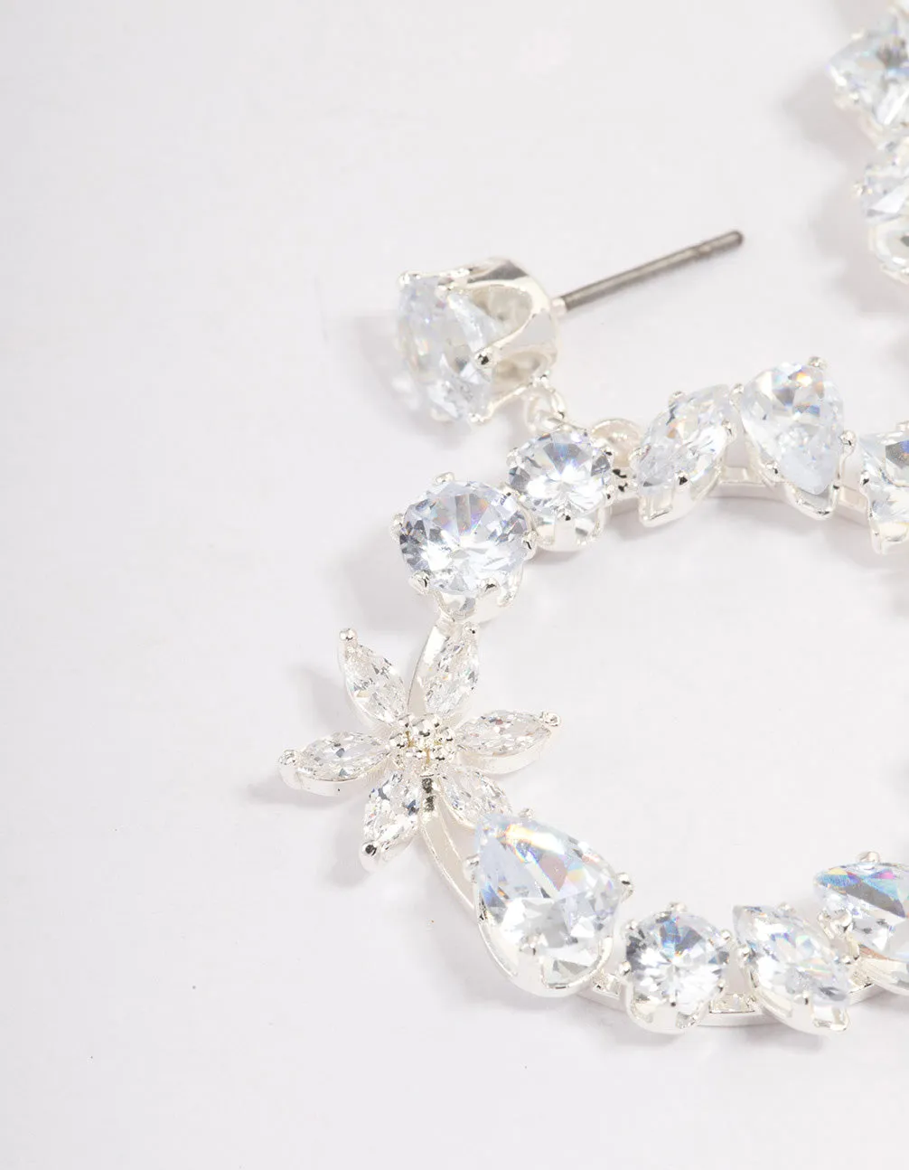 Silver Plated Cubic Zirconia Circle Stud Drop Earrings