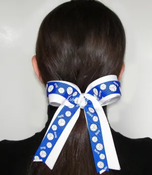 Sparkly Volleyball Royal White Silver Ponytail Bow