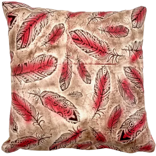Square Pillow - Red Feather Print Leather - 18" x 18" (PIL154)
