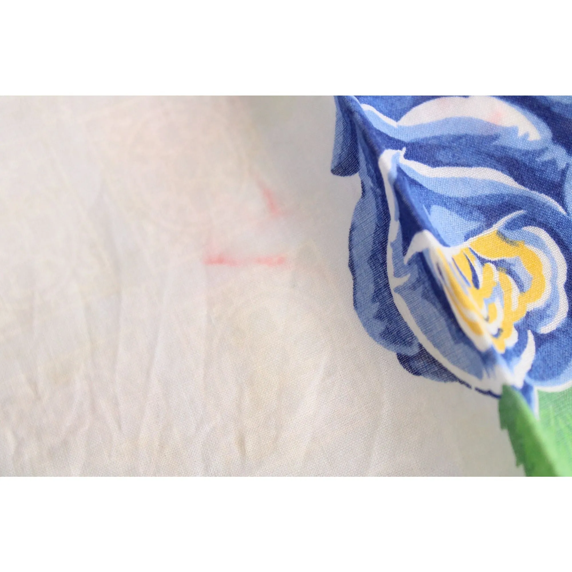 Vintage Blue Rose Flower Print Cotton Hanky