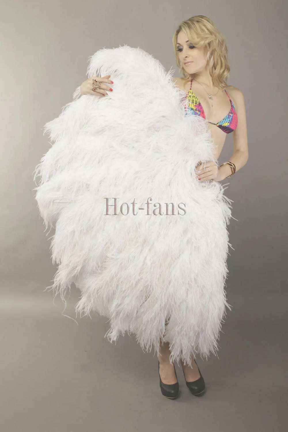 White 4 layers ostrich Feather Fan 35"x 67"