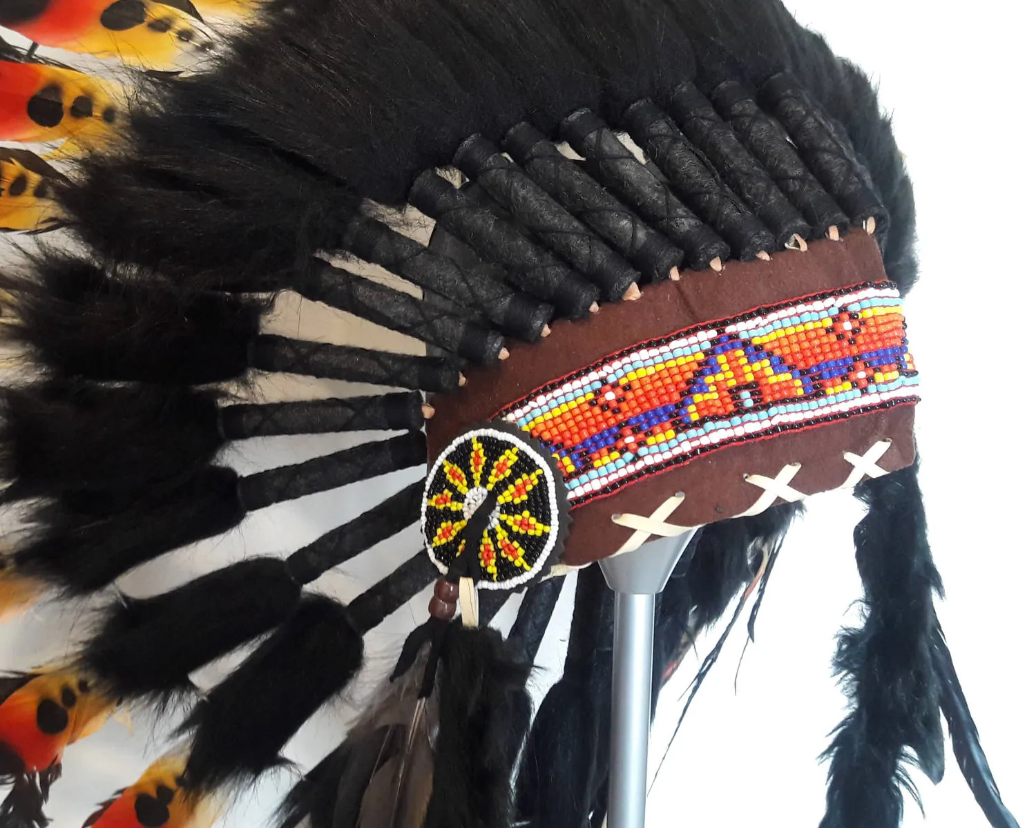 X14 Three colors  Indian Style Feather Headdress / warbonnet double feather (30 inch / 75 cm)