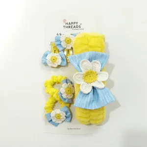 Yellow and Blue Hair Band, Clip and Hair Tie set