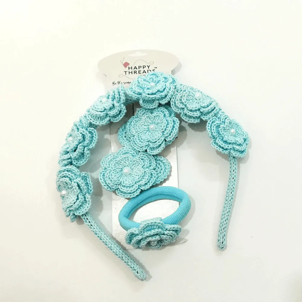 Yellow and Blue Hair Band, Clip and Hair Tie set