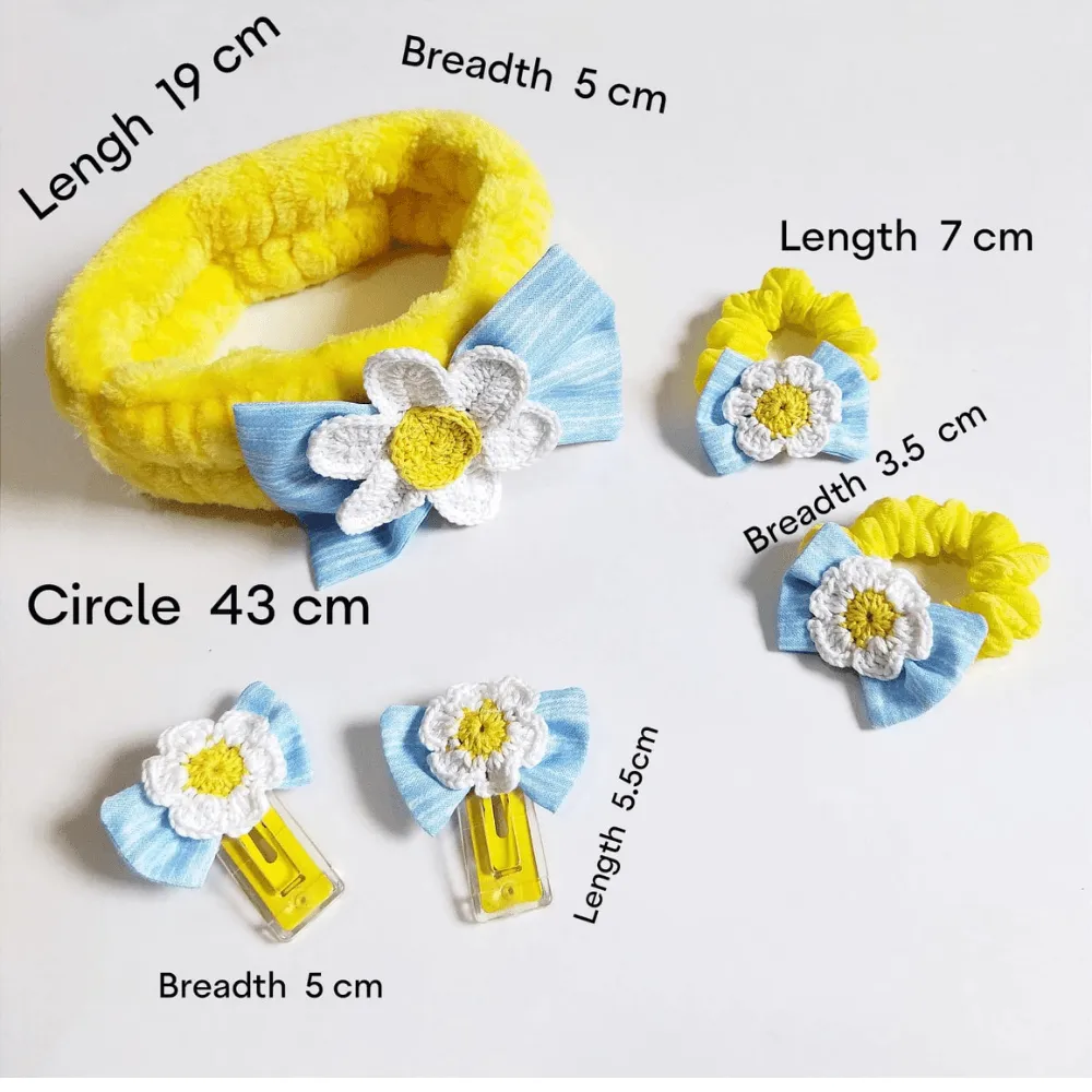 Yellow and Blue Hair Band, Clip and Hair Tie set