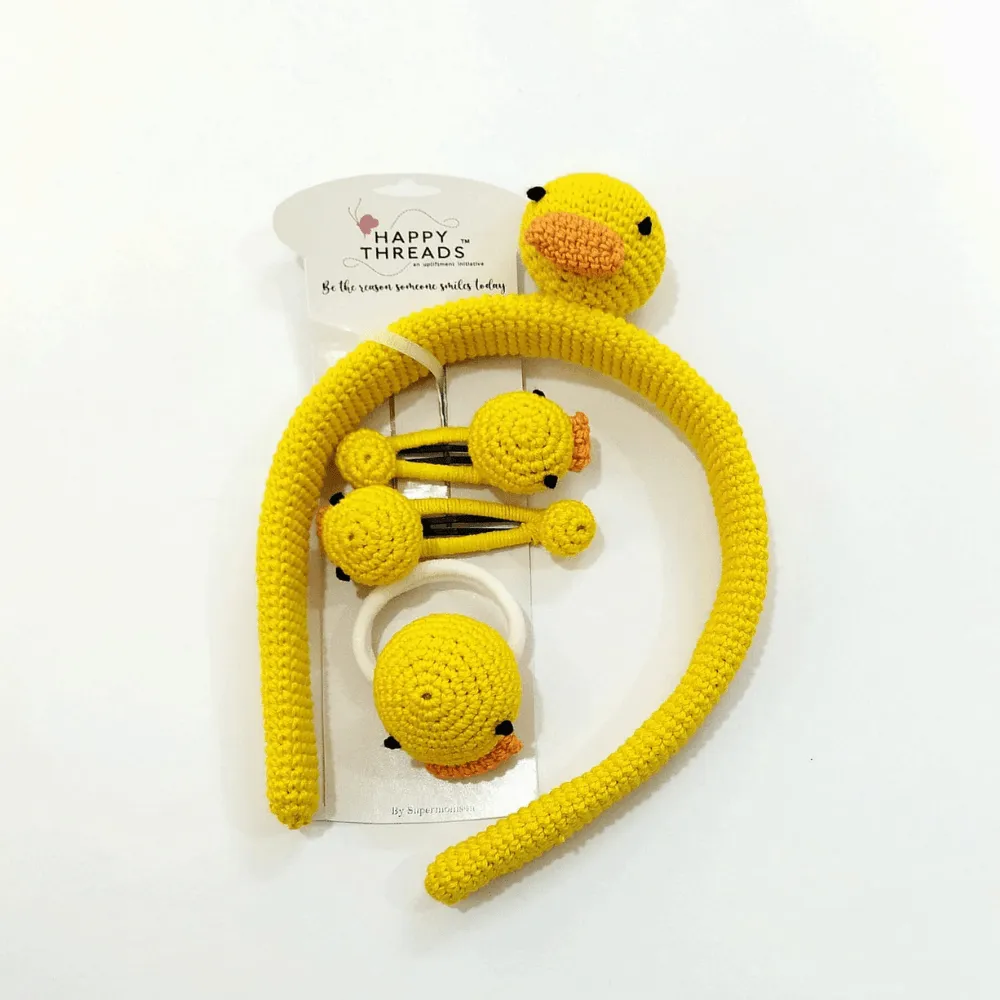 Yellow and Blue Hair Band, Clip and Hair Tie set