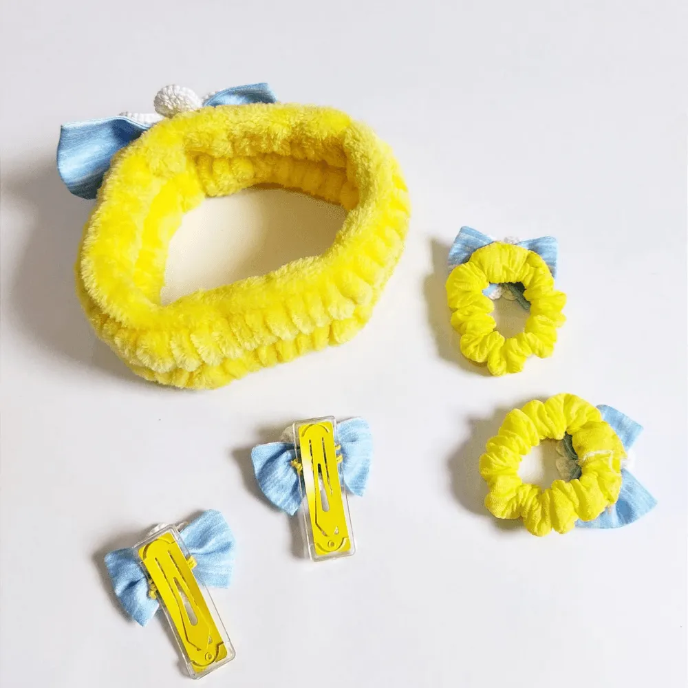 Yellow and Blue Hair Band, Clip and Hair Tie set